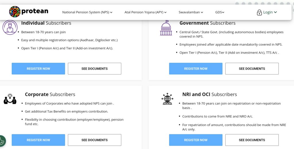 Process on online registration for NPS